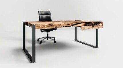 Modern Minimalist Office Desk with Black Chair and Natural Wood Surface