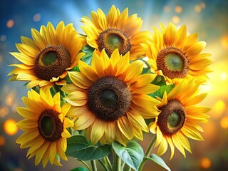 Obraz premium Simple Sunflower Bouquet, Floral Arrangement, Summer Flowers