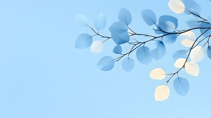 Elegant Blue and White Leaves Against a Soft Blue Background