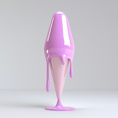 Melting Pink Ice Cream Cone 3D Render of Glossy Dessert