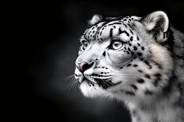 Majestic Gaze of a Snow Leopard Captured in High-Contrast Black and White