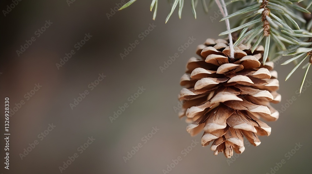 Aufkleber closeup of a pine cone hanging from a branch in a natural setting : generative ai