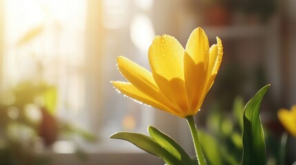 Naklejka premium Sunlit Yellow Tulip by Window