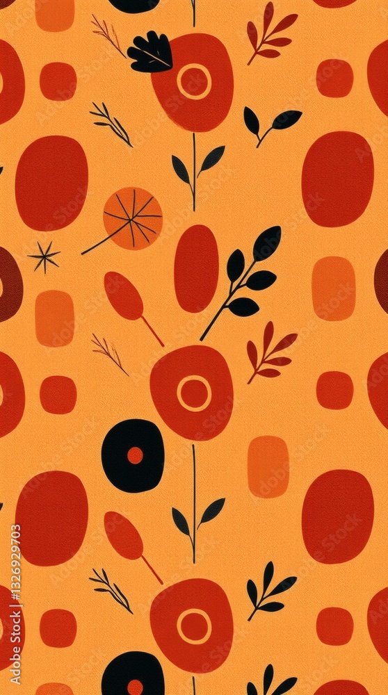 Poster colorful pattern with flowers and abstract shapes, creating a vibrant and eye-catching design