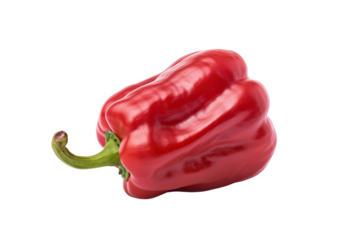 A single Budai Csipos paprika with a glossy red exterior and a visible split, isolated on white background