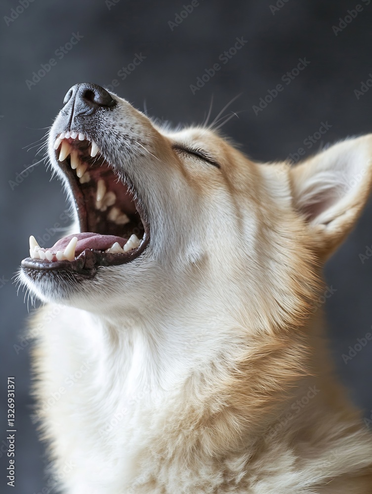 Poster adorable corgi dog showing teeth while yawning in a captivating and detailed closeup : generative ai