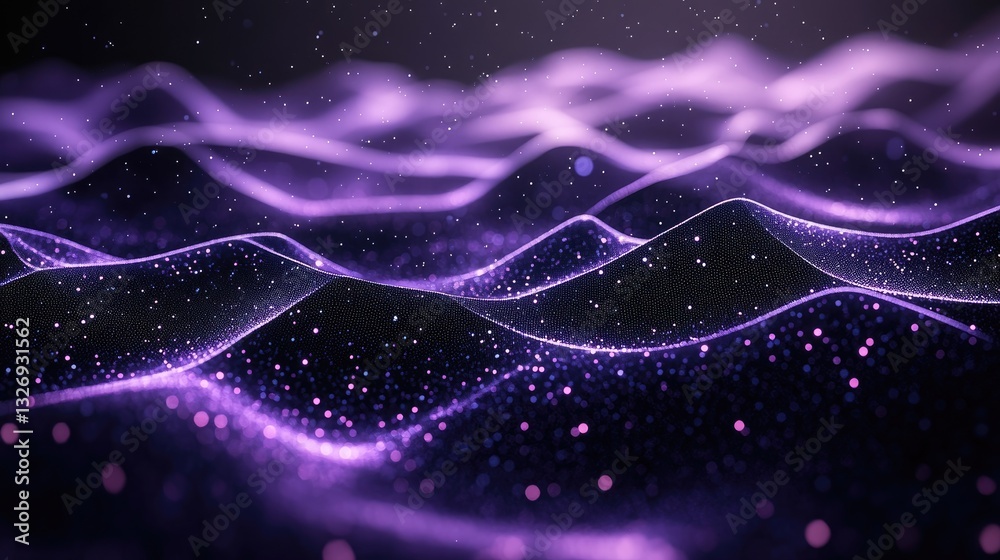 Poster Purple particle wave abstract background