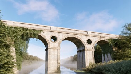 Picturesque Stone Arch Bridge Over Serene River Landscape Photography Nature Daylight Aesthetic Beauty