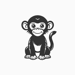 Obraz premium Black silhouette Chimpanzee Cartoon Character Vector. Cute small chimpanzee monkey rise hands. Cartoon illustration isolated on white background