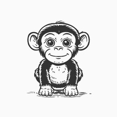 Cartoon Cartoon Gorilla Celebrating. Sketch vintage vector illustration