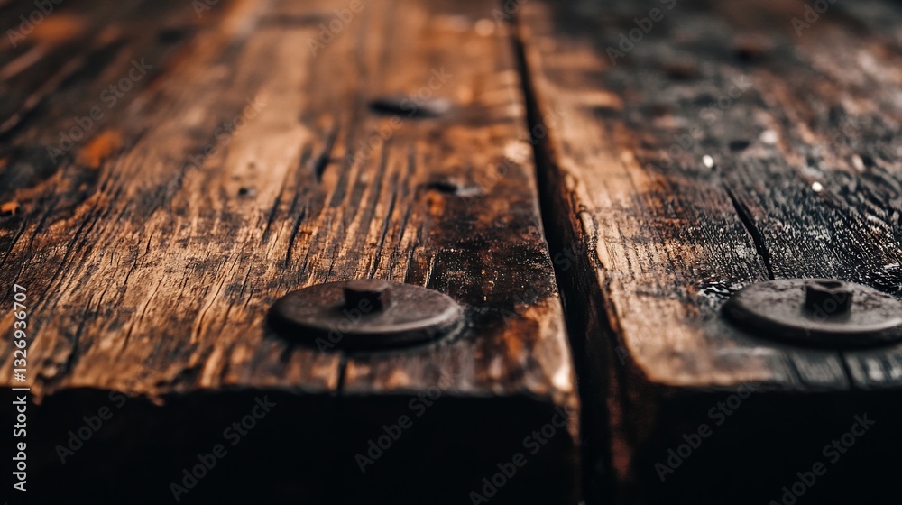 Aufkleber A detailed closeup of a rustic wooden surface showcasing its natural texture and age : Generative AI