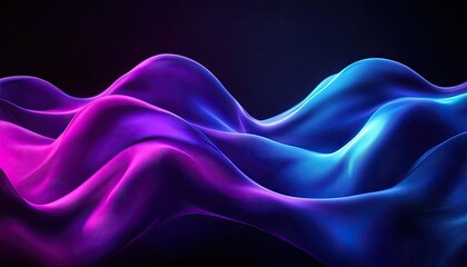 Obraz premium 3D render of purple and blue abstract waves on a dark background, vector illustration, 2D design, fluid shapes, glowing neon light effect, glowing neon color palette, soft shadows, elegant composition