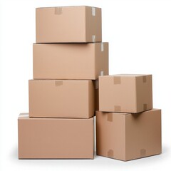 Neat Stack of Brown Cardboard Boxes on White Background