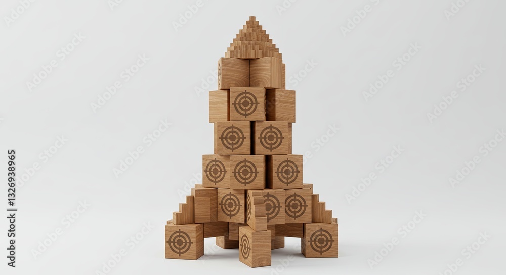 Poster a stack of wooden blocks is arranged to look like a rocket