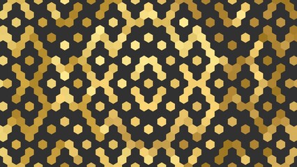 Abstract gold hexagonal pattern on black background. A modern gold hexagonal geometric pattern on a dark background, creating a luxurious and stylish digital texture
