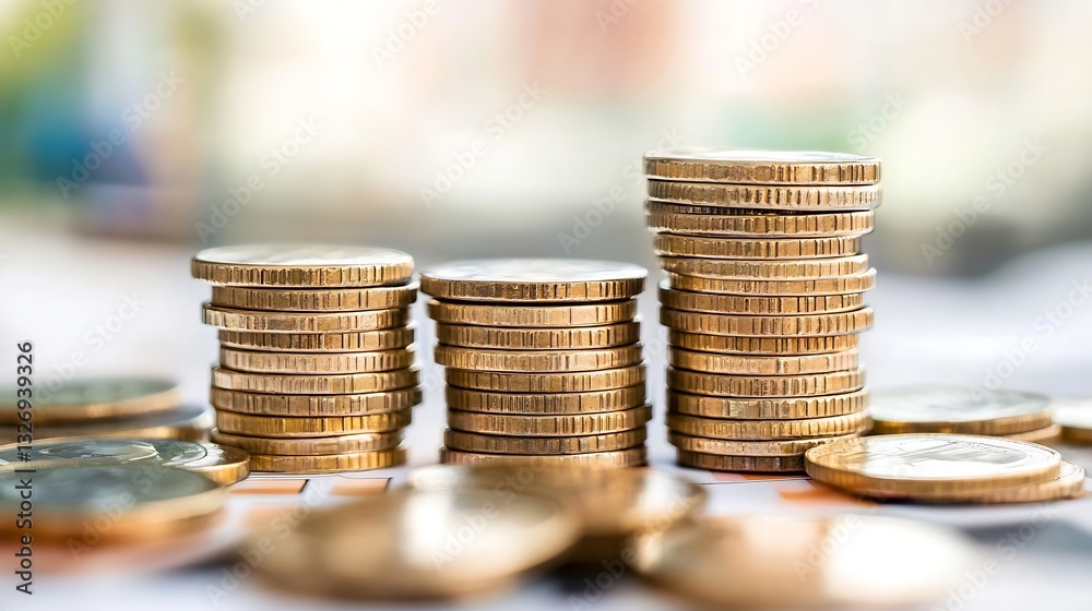 Poster stacks of coins representing successful financial management and savings : generative ai