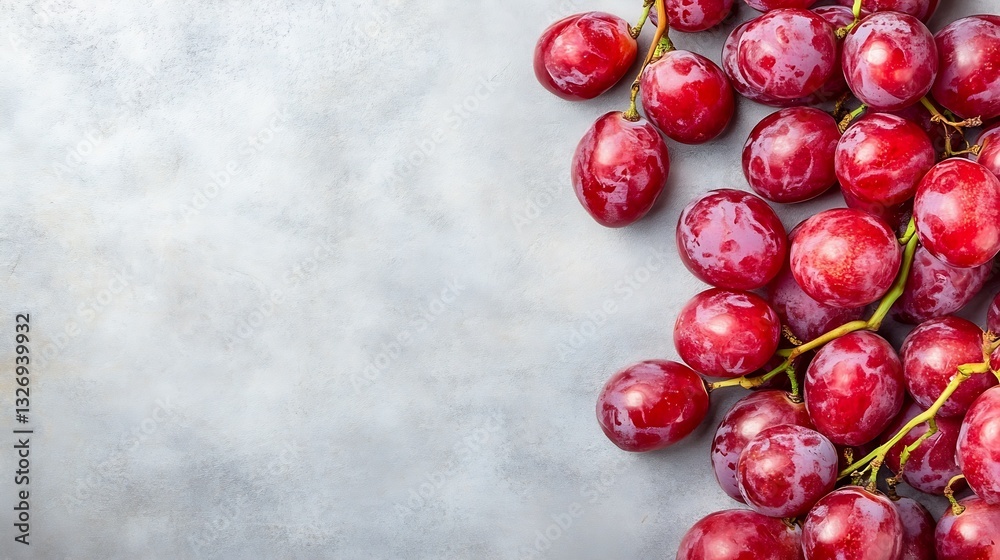 Aufkleber fresh and juicy red plums displayed on a textured gray surface : generative ai