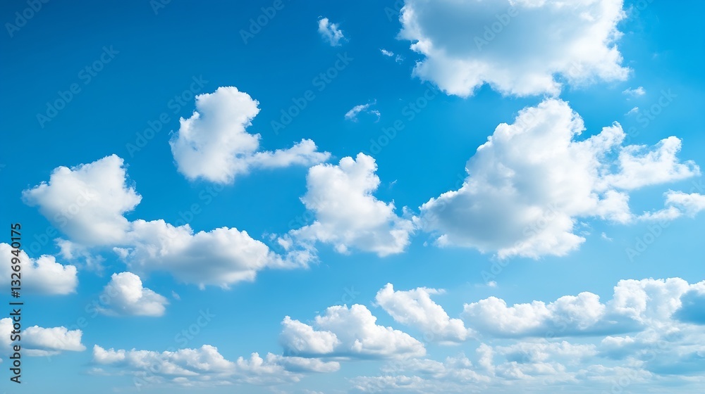 Poster bright blue sky adorned with fluffy white clouds creating a peaceful and serene atmosphere : generat