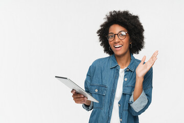 Young african successful employee IT business woman corporate manager student freelancer wearing...
