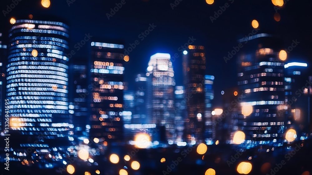 Aufkleber blurred city skyline at night with sparkling lights creating a dreamy urban atmosphere : generative 