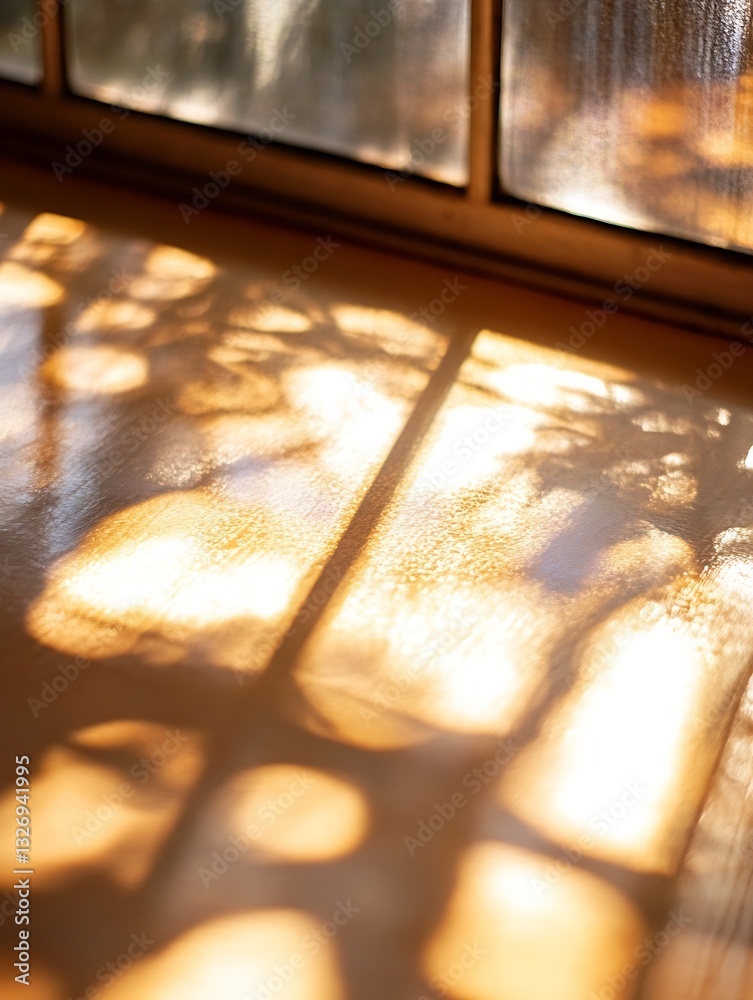 Leinwandbilder Beautiful golden light casting intricate shadows on a smooth surface by a window : Generative AI