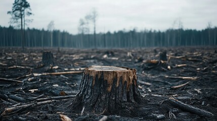 Obraz premium Impact of Deforestation: A Landscape of Tree Stumps