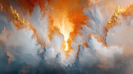 Abstract fiery cloudscape, vibrant colors, ethereal scene, artistic display, for digital art print