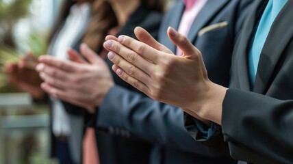 Fototapeta premium Indoor of meeting room in office for teamwork of business. Conference place to choose idea for management strategy or successful company. Businessman use hand celebrate for success governance. AIG53.
