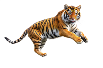 Majestic Tiger Jumping from Shrubbery isolated on white background as transparent. PNG.AI GENERATED