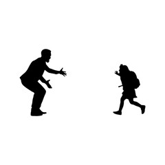 The father stands with his arms outstretched, the son runs with love in his hand.