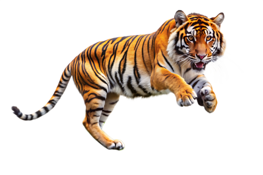 Majestic Tiger Jumping from Shrubbery isolated on white background as transparent. PNG.AI GENERATED