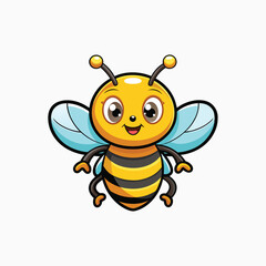 Fototapeta premium Cute flying bee presenting with simple gradient. Flying honey bee icon isolated on white background. Cartoon bee with colorful wings. Vector illustration.