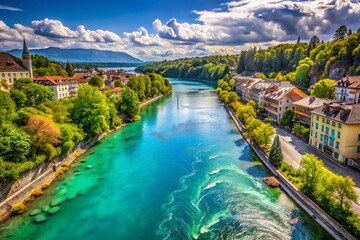 Fototapeta premium Geneva Jonction: Where Rhone and Arve Rivers Meet in Switzerland