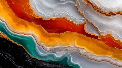 Colorful Abstract Geode Pattern with Vibrant Orange and Green Swirls