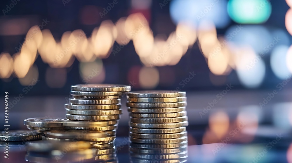 Aufkleber stunning close up of stacked coins on glass with blurred background showcasing financial market grap