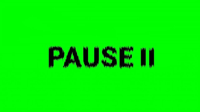 Pause icon media video on green screen background. Glitch play button for pause multimedia with concept of video, audio playback.