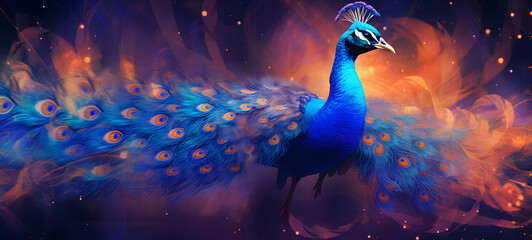 masterpiece,best quality, a flaming peachock, Realistic photo,8K wallpaper,Ultra-high,blue flash, resolution,freedom<lora:机甲peacock, ai generative