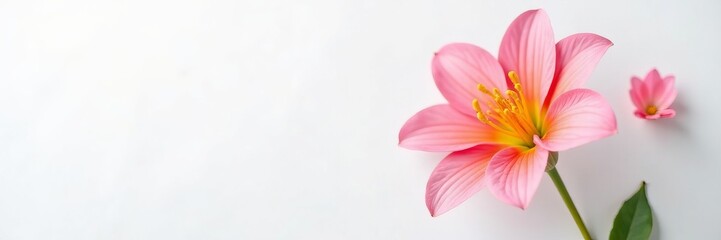 Naklejka premium Vibrant pink and yellow flower with delicate petals on a clean white background, petals, colorful