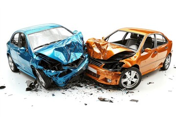 Severe Car Collision: Damaged Vehicles in a Wreck