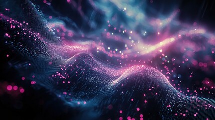 Obraz premium Abstract Digital Nebula: Pink and Blue Cosmic Waves