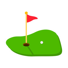 Golf course green with ball and red flag logo icon isolated on white background. Vector illustration