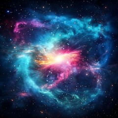 Colorful nebula in deep space showcasing vibrant gases and stars in a stunning cosmic display and mysteries of celestial galaxies in space.