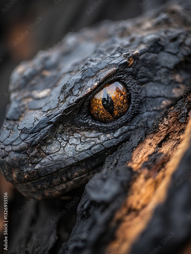 Poster Close up of a unique reptile eye revealing a vibrant reflection of nature and textures : Generative AI