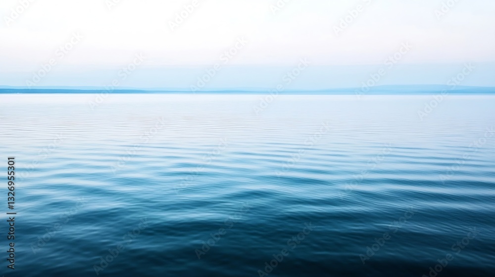 Aufkleber calm and peaceful lake surface with gentle ripples reflecting a soft horizon : generative ai