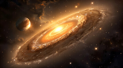 Fototapeta premium A glowing, stylized galaxy fills the space