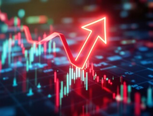 Stock Market Crash Concept: A Red Arrow Falling Over a Digital Stock Market Chart Representing Market Decline
