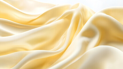 Obraz premium Flowing silk fabric in a soft, yellow color gracefully unfolding and rippling in the air.