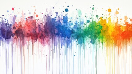 Fototapeta premium Vibrant watercolor rainbow spectrum with dripping paint effect on a white background creating a colorful artistic expression and modern design