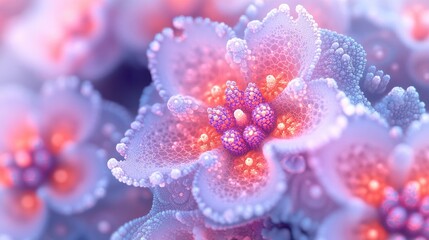 Pastel fractal flowers, close-up, soft focus, background blur, digital art, wallpaper