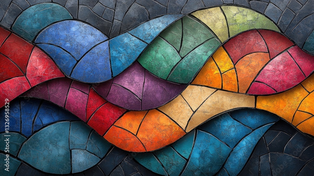 Poster colorful mosaic wave pattern, abstract art, textured background, design element